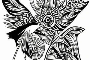 nightingale flying around the stem of the poppy tattoo idea