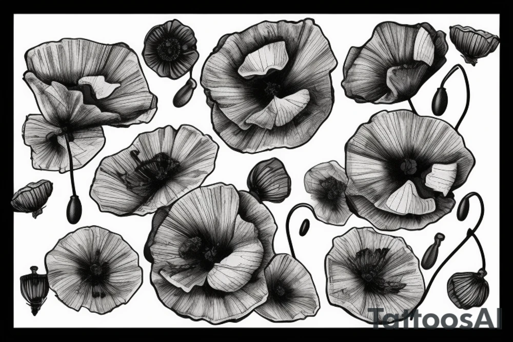 nightingale flying around the stem of the poppy tattoo idea