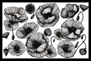 nightingale flying around the stem of the poppy tattoo idea