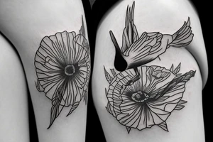 nightingale bird flying around the stem of the poppy tattoo idea