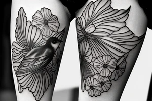 nightingale bird flying around the stem of the poppy tattoo idea
