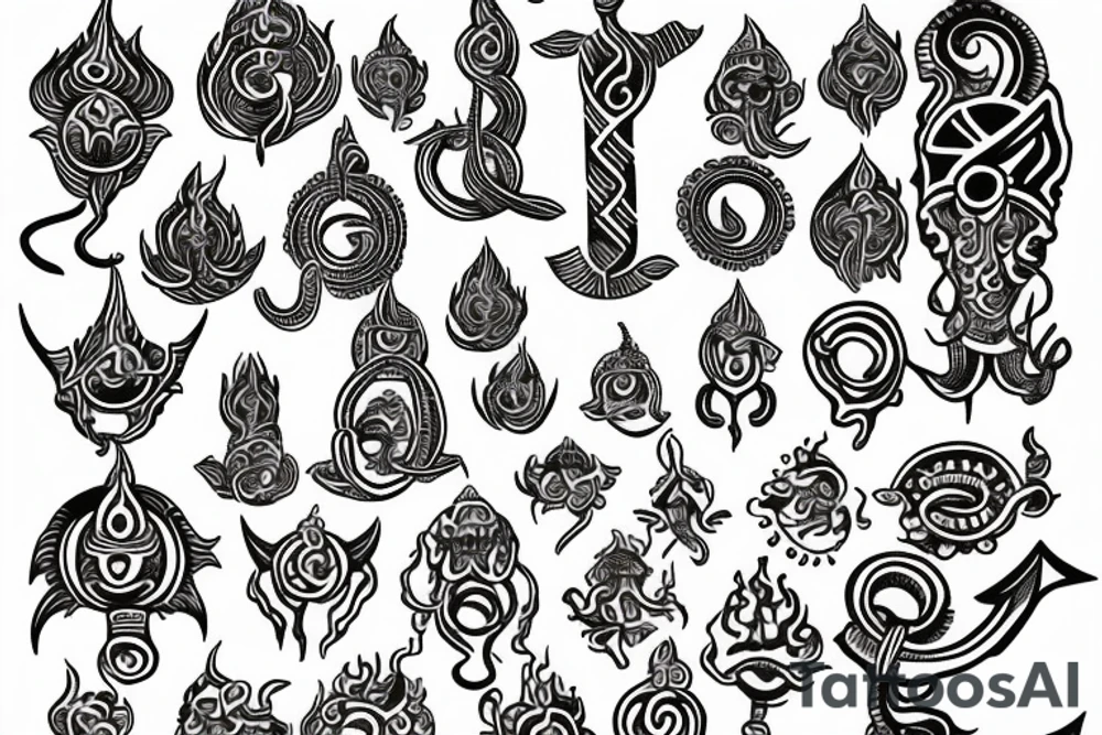 om, shiv trident, rudrash, happiness, prosperity, travel, energy, wealth tattoo idea