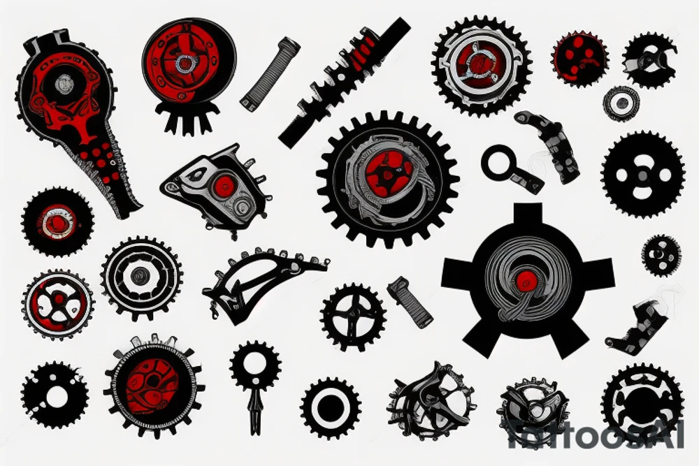 A planet of gear with a red flag on it tattoo idea