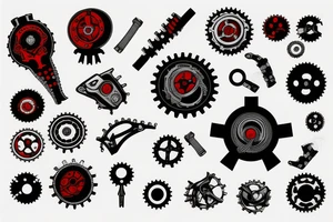 A planet of gear with a red flag on it tattoo idea