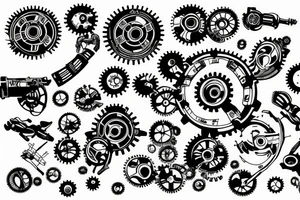 A planet of gears with a red flag on it. tattoo idea
