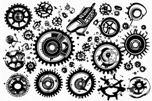 A planet of gears with a red flag on it. tattoo idea