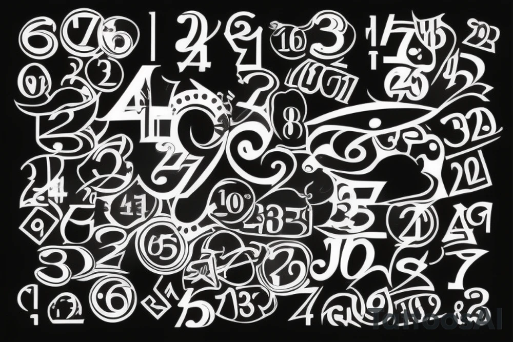 Black tatoo with numbers using 1, 2 and 6 tattoo idea