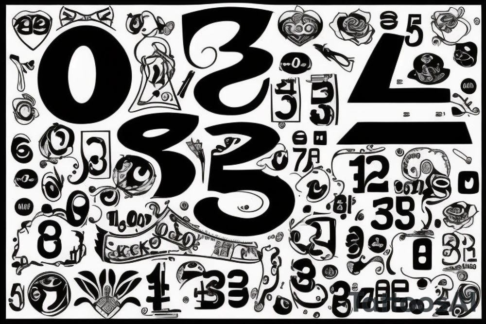 Black tatoo with numbers using 1, 2 and 6 tattoo idea