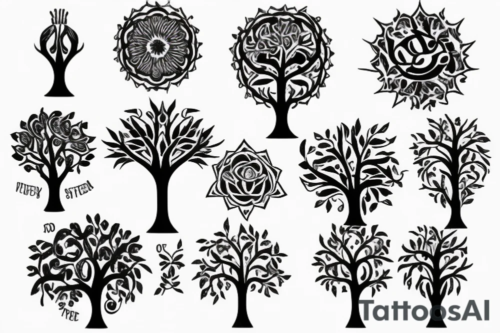 Mother father two little girls tree of life tattoo idea