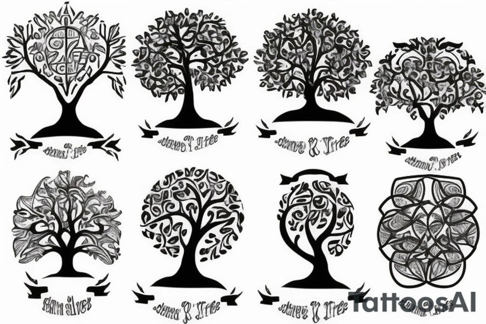 Mother father two little girls tree of life tattoo idea