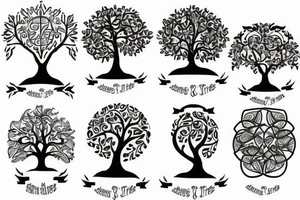 Mother father two little girls tree of life tattoo idea