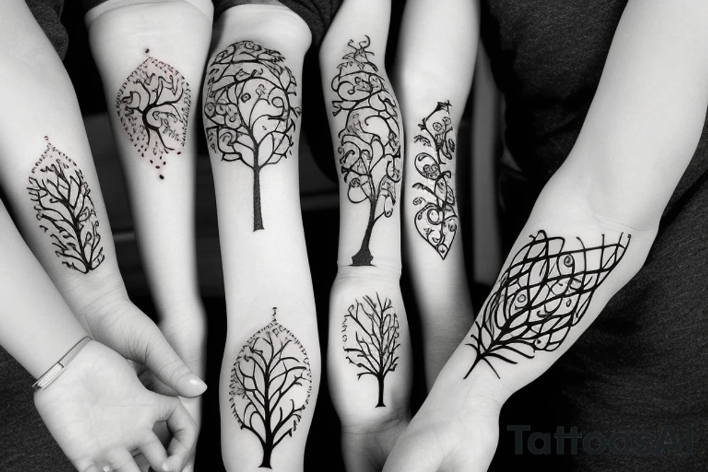 Mother and father with two little girls tree of life tattoo idea