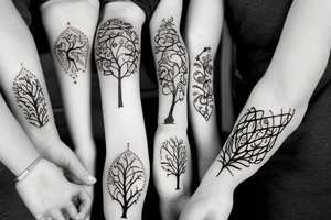 Mother and father with two little girls tree of life tattoo idea