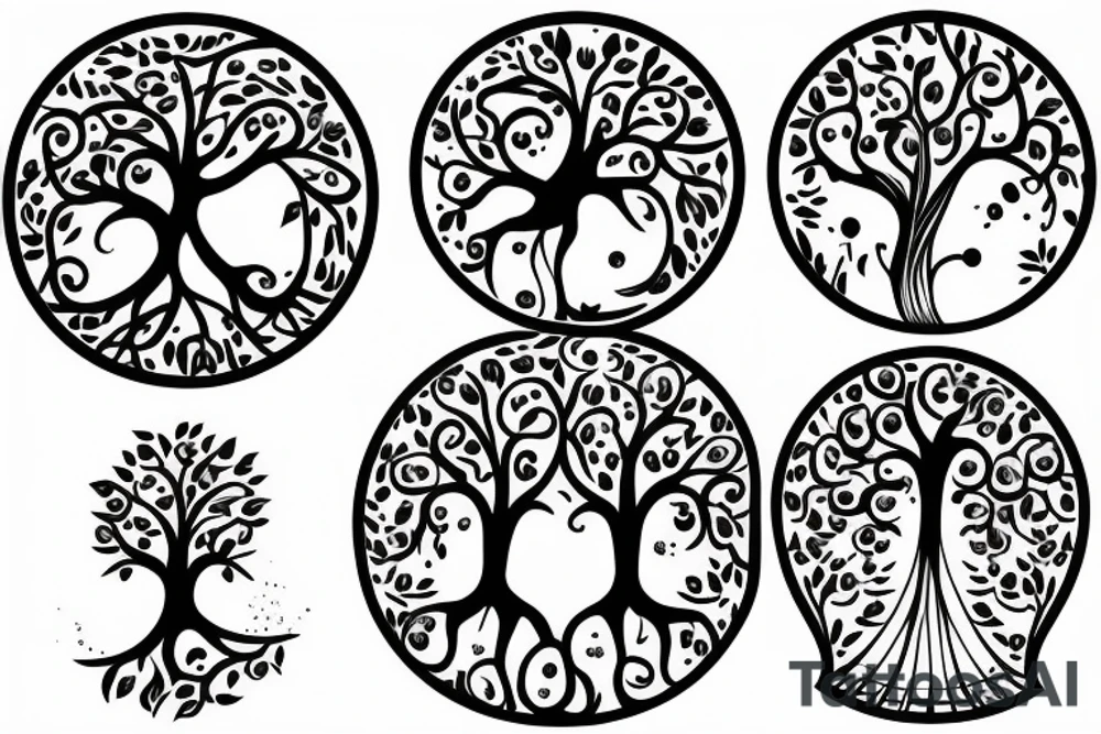 Mother and father with two little girls tree of life tattoo idea