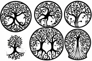 Mother and father with two little girls tree of life tattoo idea