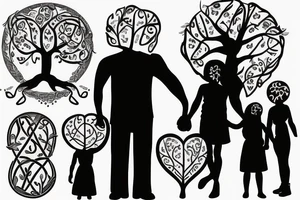 Mother and father with two little girls tree of life tattoo idea