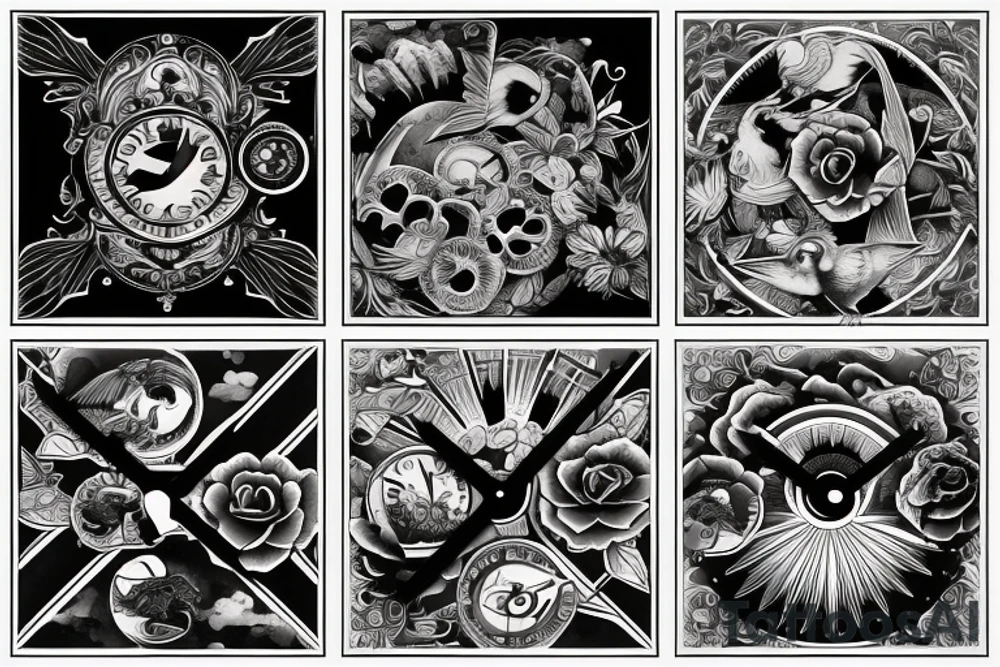 Watch with time 4:30 pm with some pigeons tattoo idea