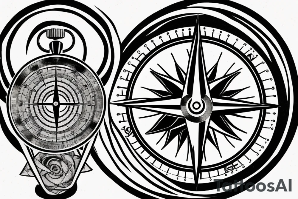Band with compass and watch time 4/30 pm tattoo idea