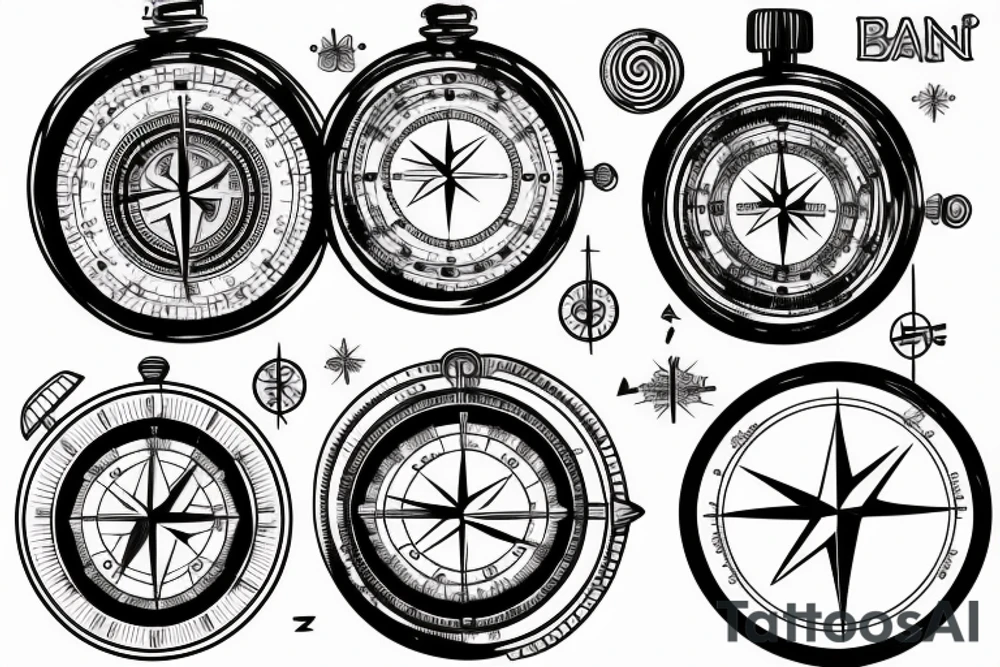 Band with compass and watch time 4/30 pm tattoo idea