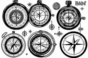 Band with compass and watch time 4/30 pm tattoo idea