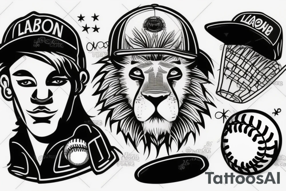 Lion with a baseball hat tattoo idea