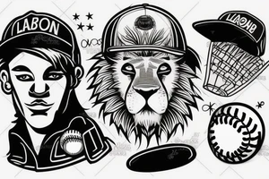Lion with a baseball hat tattoo idea