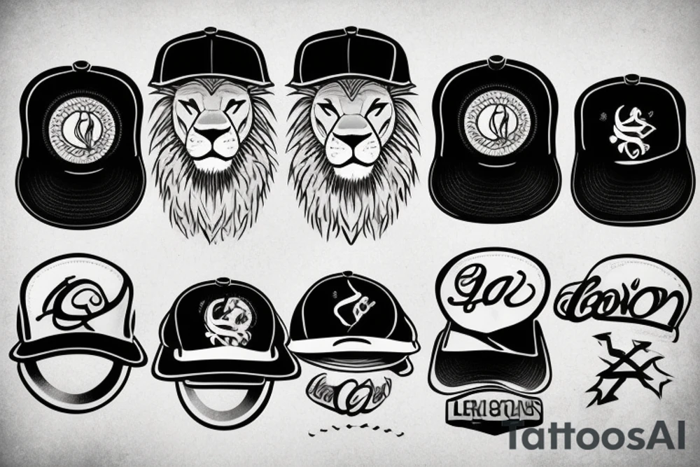 Lion with a baseball hat tattoo idea