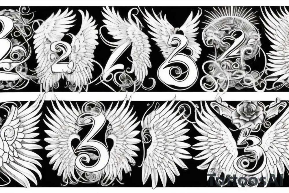 Angel wings with numbers 222 tattoo idea