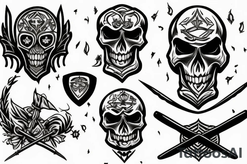 American Traditional , Knight , Skull , Scythe tattoo idea