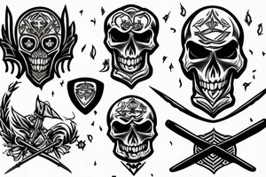 American Traditional , Knight , Skull , Scythe tattoo idea