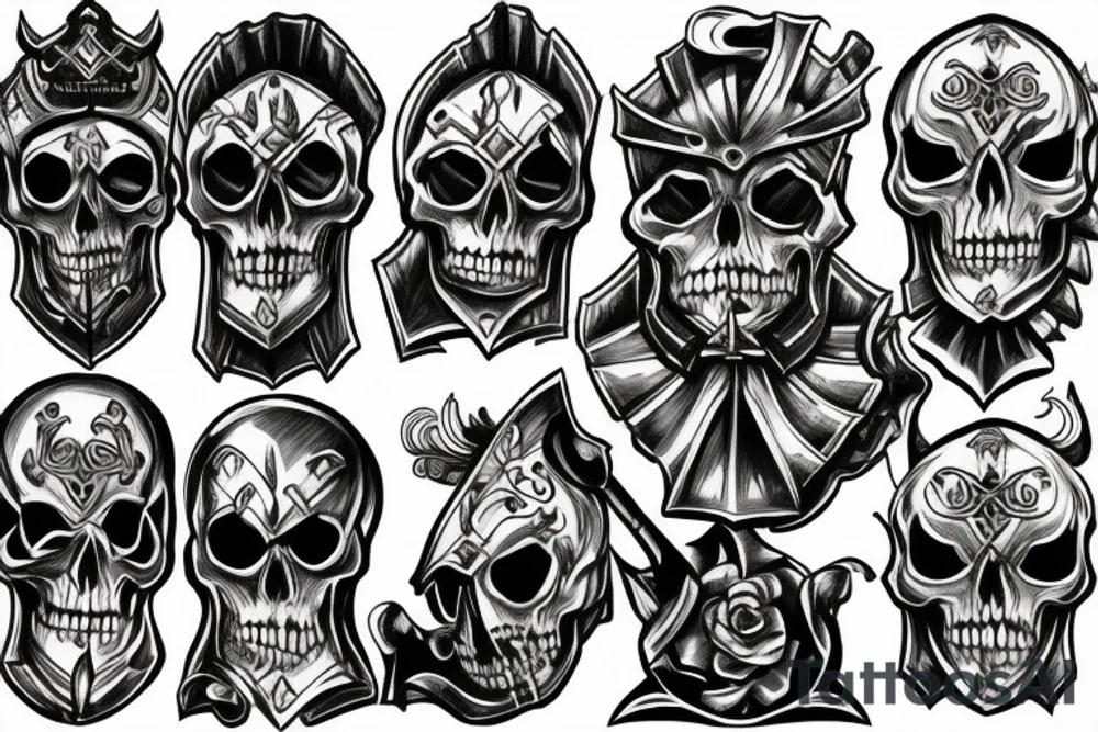 American Traditional Knight Skull tattoo idea