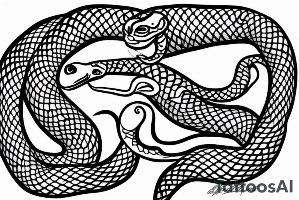 Serpent tattoo with tail behind my right ear and traveling down the spine with the snake head at the base of the spine. tattoo idea
