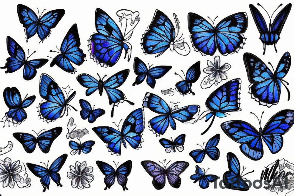 blue, butterfly, dark tattoo idea