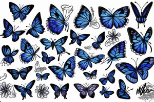 blue, butterfly, dark tattoo idea