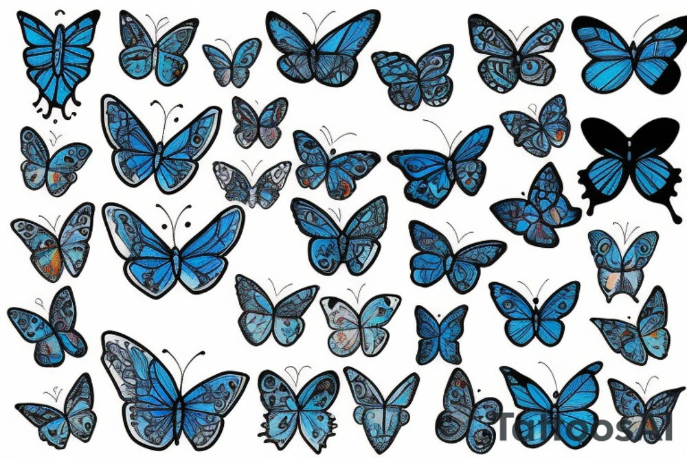blue, butterfly, dark tattoo idea