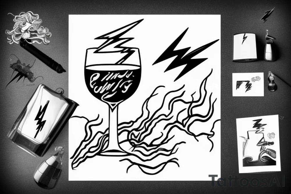a glass of brandy with a lightning bolt inside it tattoo idea