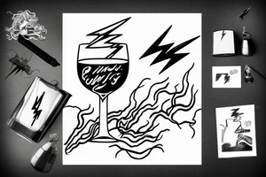 a glass of brandy with a lightning bolt inside it tattoo idea