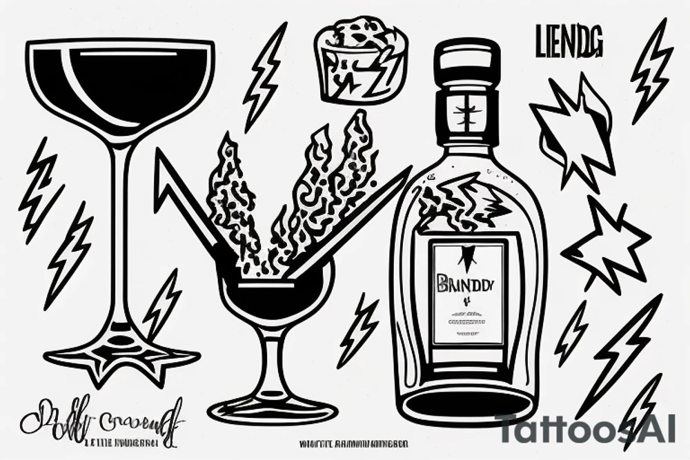a glass of brandy with a lightning bolt inside it tattoo idea