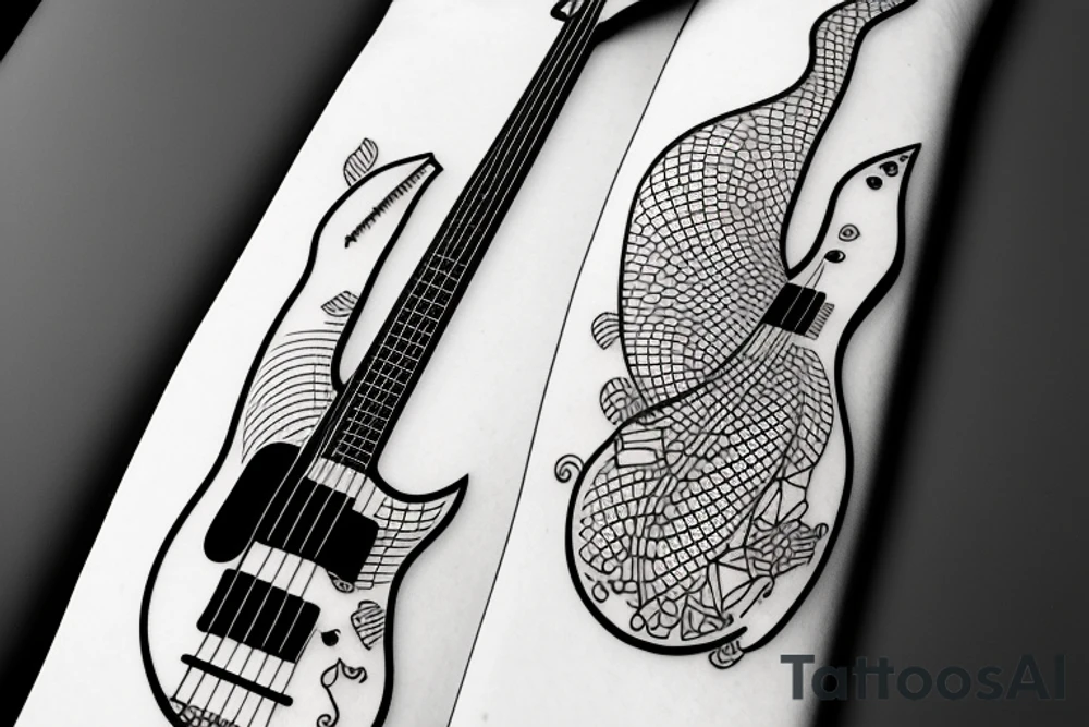 half bass guitar shape, single line, minimalistic tattoo idea