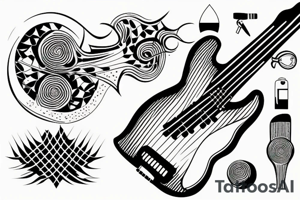 half bass guitar shape, single line, minimalistic tattoo idea