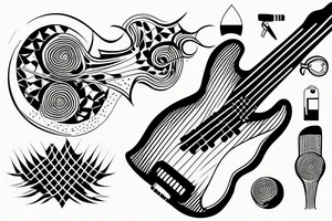 half bass guitar shape, single line, minimalistic tattoo idea