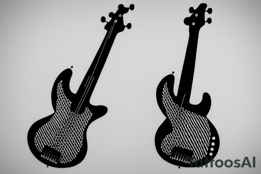 half bass guitar shape, single line, minimalistic tattoo idea