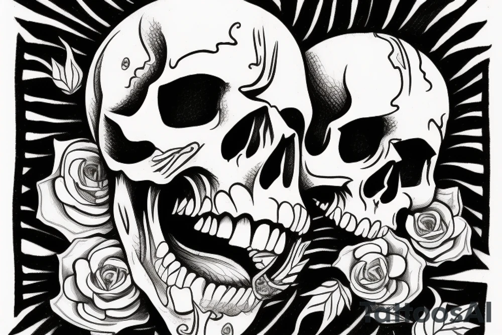 Skull screaming and escaping from sand tattoo idea
