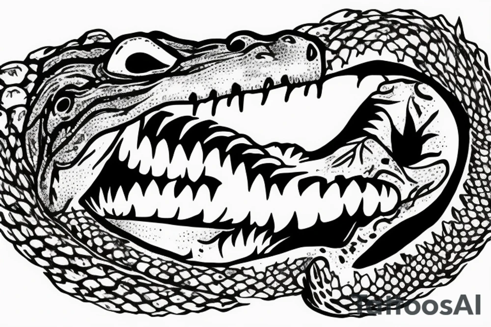 A alligator in a swamp with skulls tattoo idea