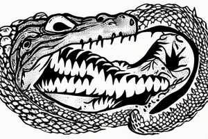 A alligator in a swamp with skulls tattoo idea