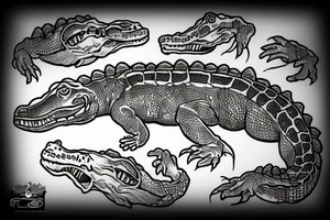 A alligator in a swamp with skulls tattoo idea