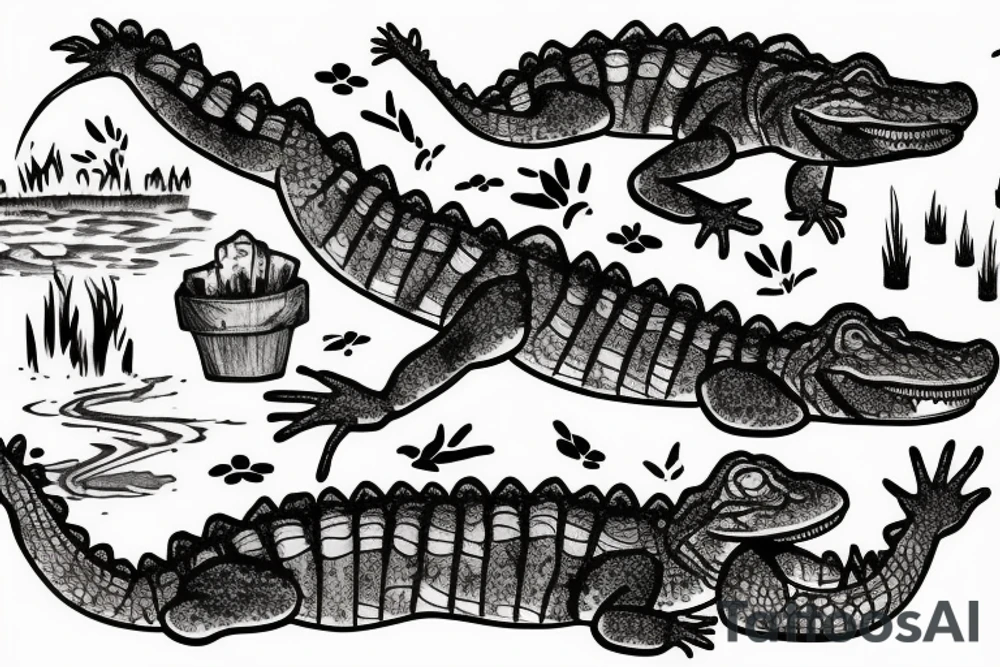 A alligator in a swamp tattoo idea