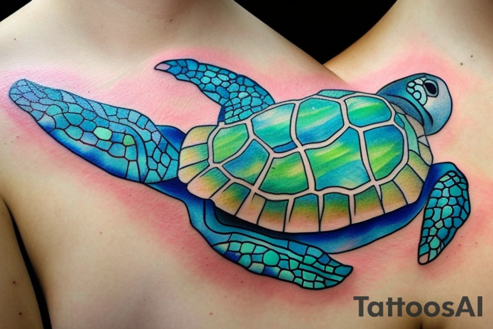 Turtle swimming in ocean tattoo idea