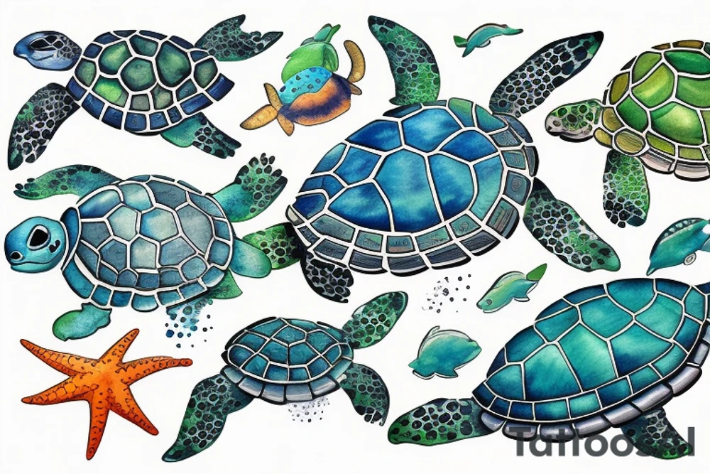Turtle swimming in ocean tattoo idea