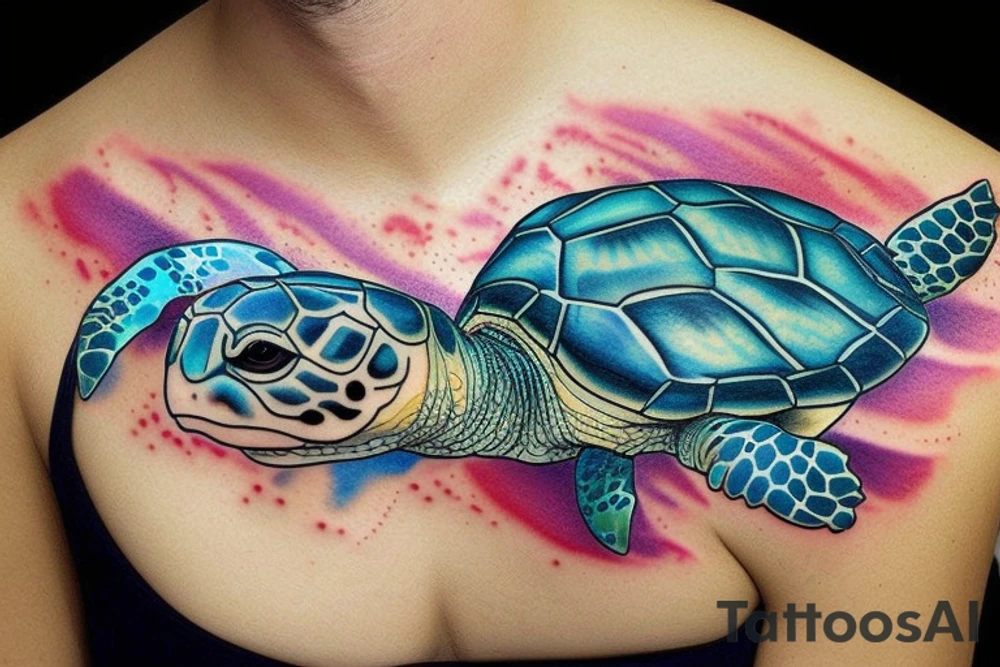Turtle swimming in ocean tattoo idea